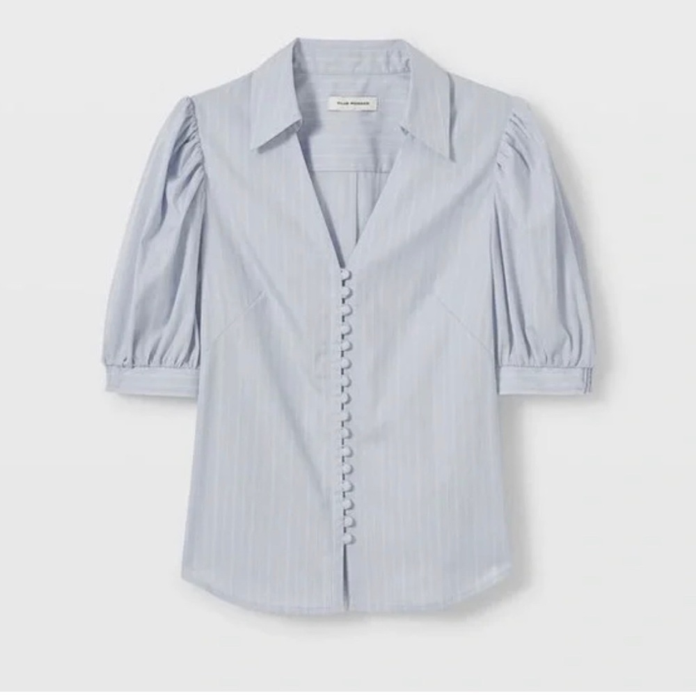 Elegant club Monaco NWT blue and White stripe Puff Sleeve Top SIZE M - Picture 2 of 5